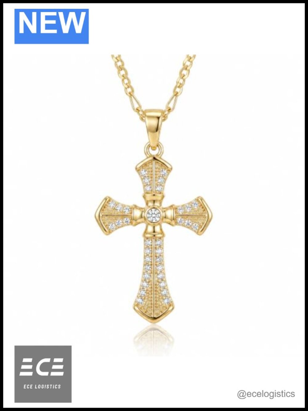14K Gold Plated Byzantine Cross Necklace CZ Pendant Christian Jewelry